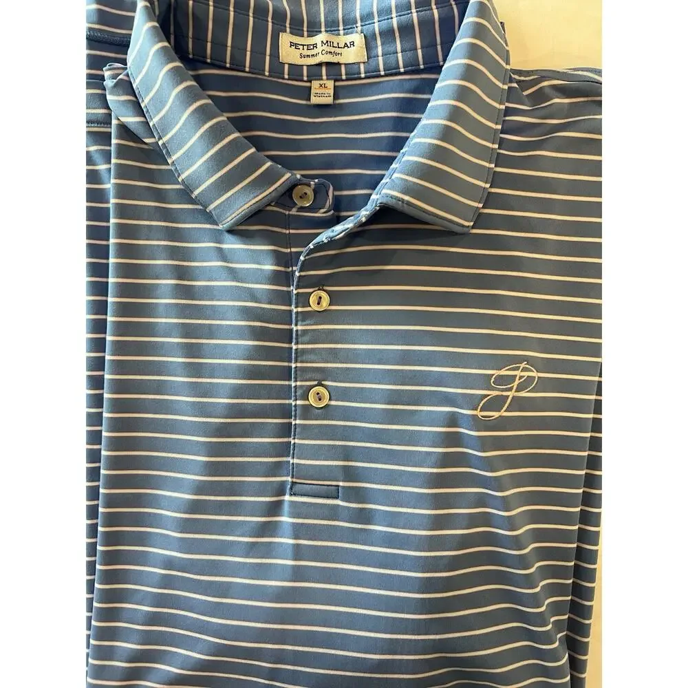 PETER MILLAR XL Summer Comfort Polo Mens Blue- White Stripe Golf Vacation Preppy - Picture 6 of 13